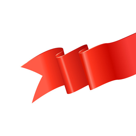 Realistic silk red ribbon, flag, banner. Red ribbon without shadows on white background.のイラスト素材