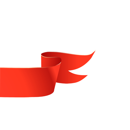 Realistic silk red ribbon, flag, banner. Red ribbon without shadows on white background.のイラスト素材