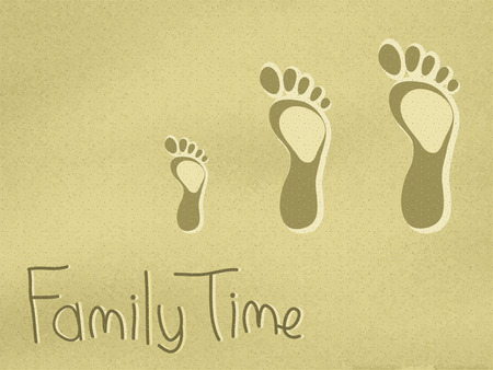 Dad, mum and child footprints on the sand. Vector illustration, eps10 formatのイラスト素材