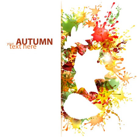 Autumn design with leaves on colorful blots background,  vector illustartion のイラスト素材