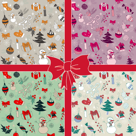 Christmas seamless hand drawn pattern in 4 color variants. のイラスト素材