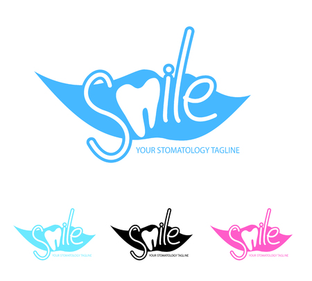Dental, stomatology clinic logo template with smile and tooth icon. Vector illustration in eps10 format.のイラスト素材