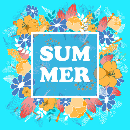 Summer poster with floral and fauna elementsのイラスト素材