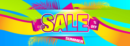 Summer Sale Card. Colorful Summer Sale Banner or Poster. Super Summer Sale. Big Summer Sale Background.のイラスト素材