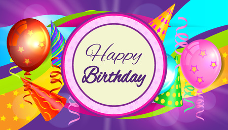 Happy Birthday Invitation Card. Happy Birthday Greeting Card Illustration with Colorful Balloons. Celebration Card.のイラスト素材
