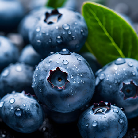 Fresh blueberries with water drops. Blueberry antioxidant organic food.の素材