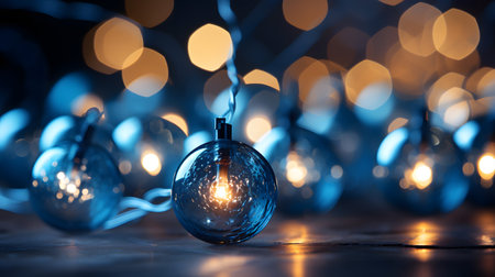 Christmas and New Year background with Christmas balls and bokeh lightsの素材