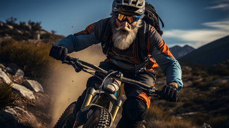 Man riding a mountain bike in the mountains. Extreme sport concept.の素材