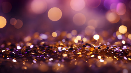 Golden glitter background with bokeh defocused lights. Holiday concept.の素材