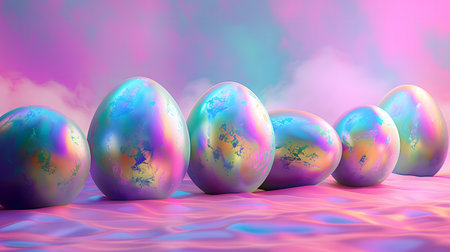 Easter eggs in pastel metallic colors, 3d render.の素材