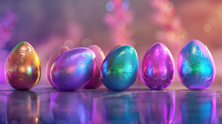 Easter eggs on a bokeh background. 3d illustrationの素材