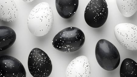 Black and white easter eggs on white background. 3d illustrationの素材