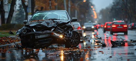 Car accident on the road in the city. Car crash accident.の素材