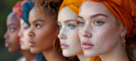 Portrait of beautiful young women with turban and headscarfの素材
