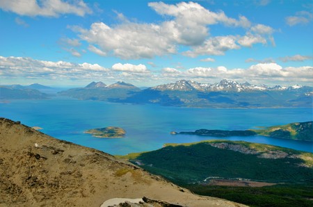 Panoramic view from the Cerro Guanaco in the Tierra del Fuego National Park.の写真素材