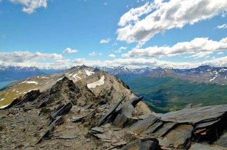 Panoramic view from the Cerro Guanaco in the Tierra del Fuego National Park.の写真素材