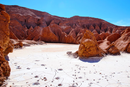 Long shot of the Valle de la Muerte or death valley close to San Pedro de Atacama in Chile, South...