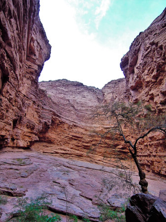Long shot of the Devil's throat or Garganta del diablo, a unique rock formation in the Canyon...