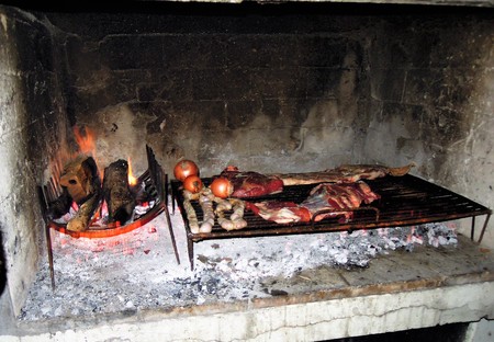 Close-up of meat for an Argentinian Asado or Bbq in Argentina, South Americaの写真素材