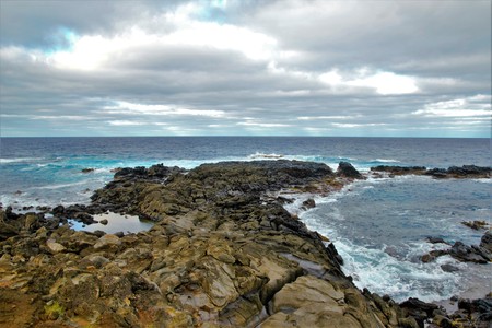 Impressions of the rocky coasts around Easter Island, Rapa Nui, Chile, South Americaの写真素材