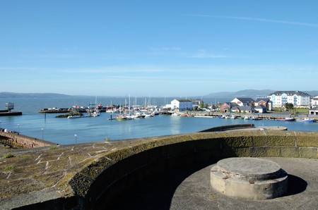Long shot of Carrickfergus Castle, a Norman Irish castle in Northern Ireland in the County Antrim, on the northern shore of Belfast Loughのeditorial素材