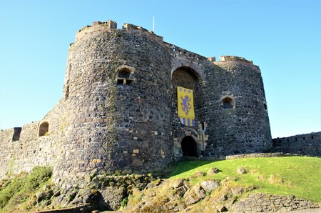 Long shot of Carrickfergus Castle, a Norman Irish castle in Northern Ireland in the County Antrim, on the northern shore of Belfast Loughのeditorial素材