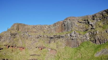 Long shot of the Giant's Causeway, an area of interlocking basalt columns in County Antrim in Northern Ireland, UKの写真素材