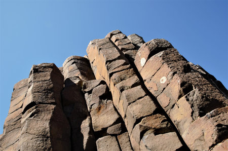 Close up of the interlocking basalt columns at the Giant's Causeway in County Antrim in Northern...