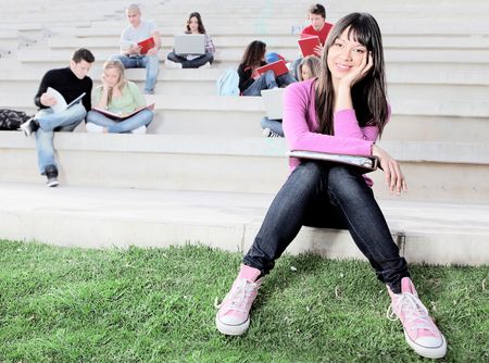 students on campusの写真素材