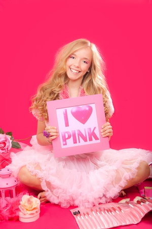 fashion teen with pink makeup and accessories.の写真素材