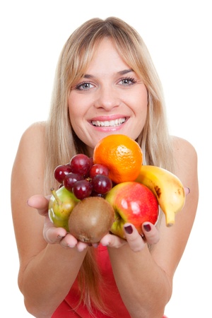 woman with healthy fresh fruit diet の写真素材