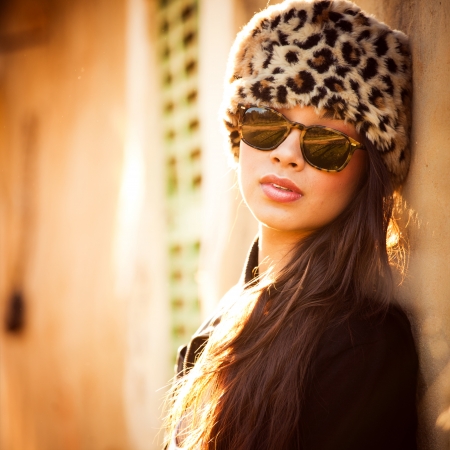 beautiful fashion woman with hat and sunglassesの写真素材
