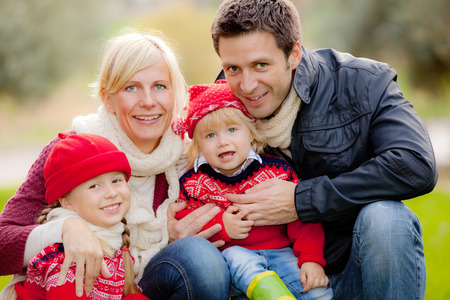 happy smiling family parents and childrenの写真素材
