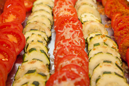 vegetarian meal, tomatoes and courgettesの写真素材