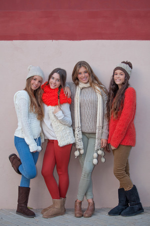 teen friends in autumn fashionの写真素材