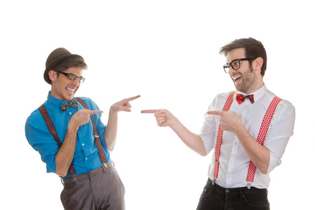 quirky humorous, funny business men pointingの写真素材