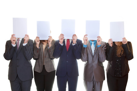 business team holding blank papers with copy space.の写真素材