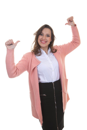 young confident business woman , thumbs upの写真素材