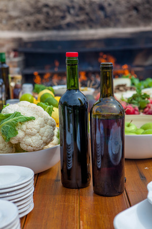 healthy mediterranean meal with wineの写真素材