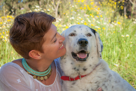 friendship and love owner with pet dogの写真素材