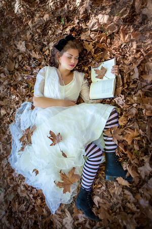 beauty woman reading relaxing bookの写真素材