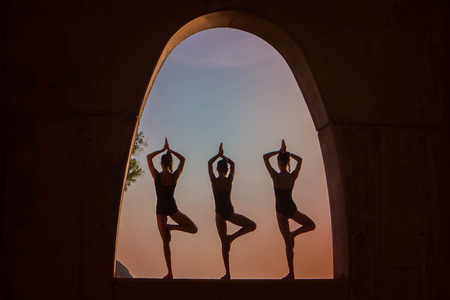 yoga meditation outdoorsの写真素材