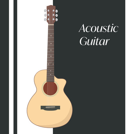 Acoustic guitar on a black background. Vector illustration in flat styleのイラスト素材