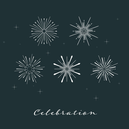 Set of fireworks. Hand drawn style design elements. Vector illustration.のイラスト素材