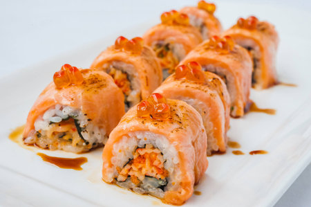 Japanese cuisine salmon nigiriの写真素材