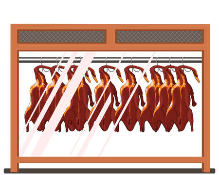crispy duck hanging in showcase, Chinese food vector illustrationのイラスト素材