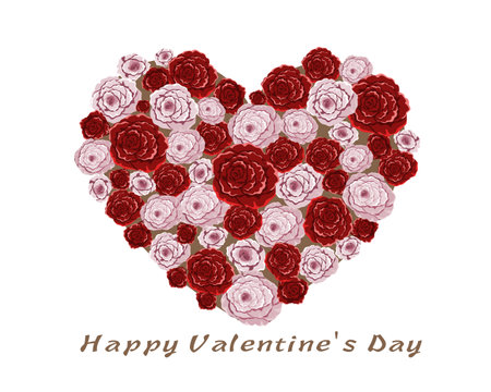Pink and red Roses in heart shape on white background. Vector Illustration.のイラスト素材