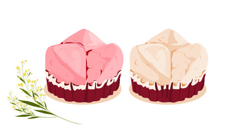 A couple of fortune cake or fa gao on white background. Isolated close up vector illustration.のイラスト素材