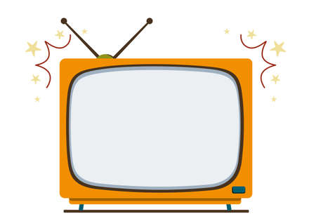 Isolated yellow retro television with twinkle stars outside the corner. Object vector illustration on white background.のイラスト素材