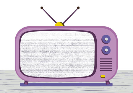 Isolated retro tv on wooden floor. Pastel color TV on white background. Vector illustrationのイラスト素材